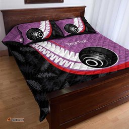 Personalised Aotearoa Lawn Bowls Quilt Bed Set Maori and Silver Fern Sporty Style Pink Color LT03
