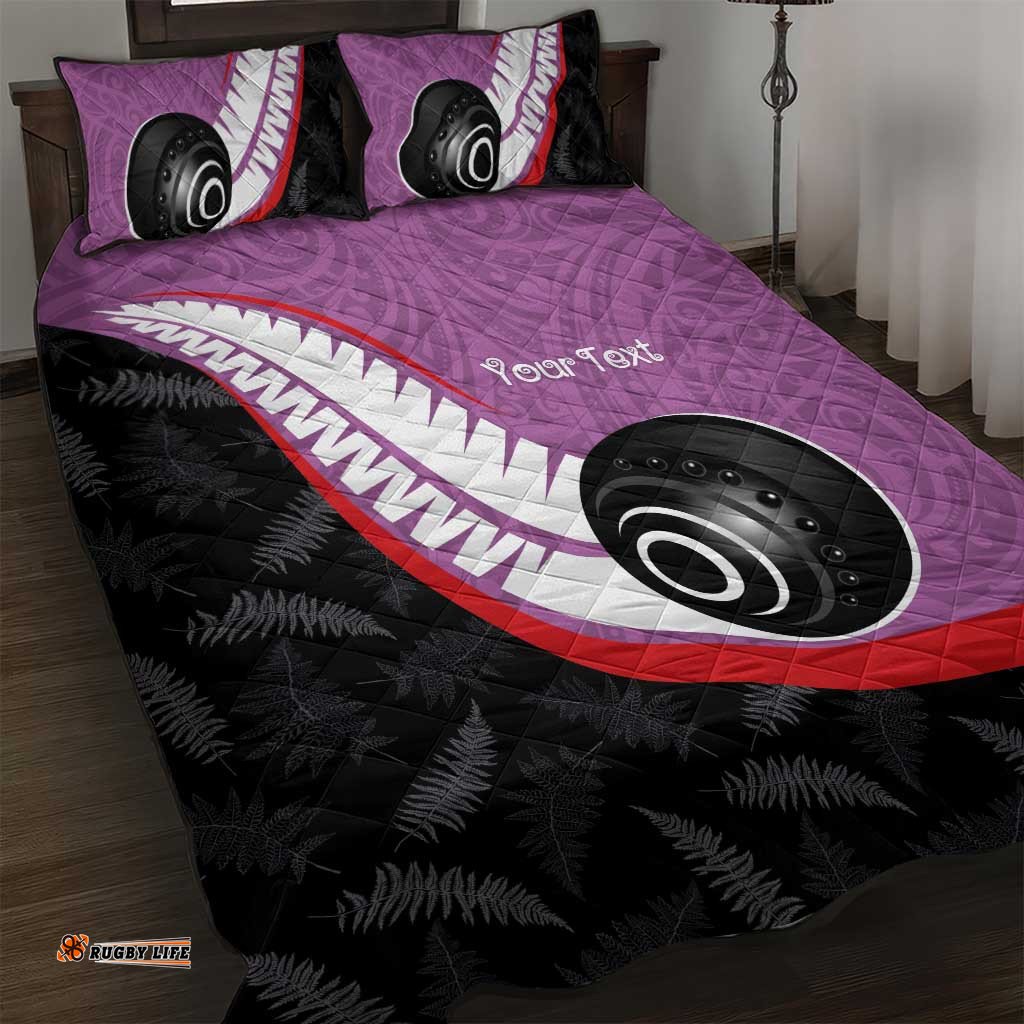 Personalised Aotearoa Lawn Bowls Quilt Bed Set Maori and Silver Fern Sporty Style Pink Color LT03