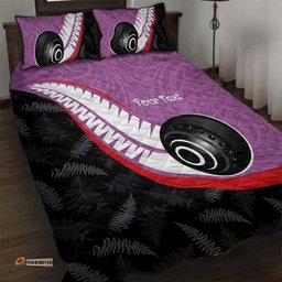 Personalised Aotearoa Lawn Bowls Quilt Bed Set Maori and Silver Fern Sporty Style Pink Color LT03