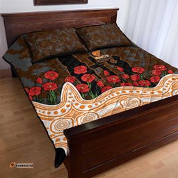 GWS Giants ANZAC Day Quilt Bed Set Indigenous Dot Art with Poppy Flower Tribute TS04