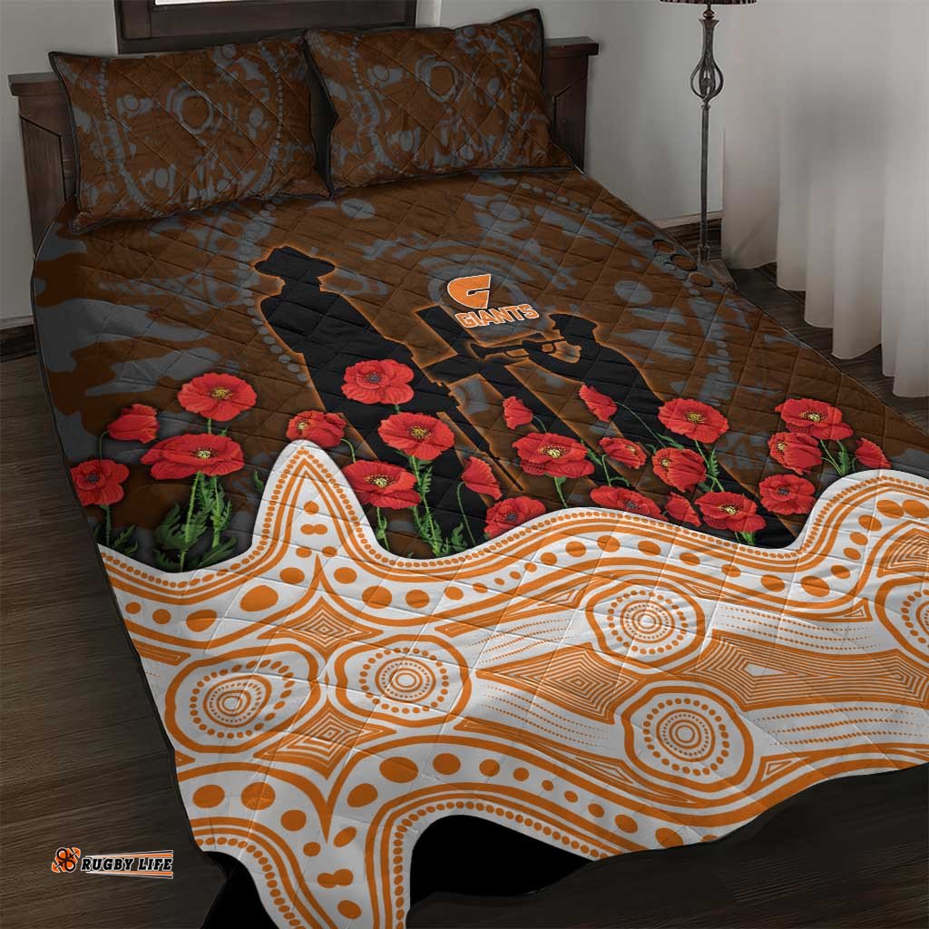 GWS Giants ANZAC Day Quilt Bed Set Indigenous Dot Art with Poppy Flower Tribute TS04