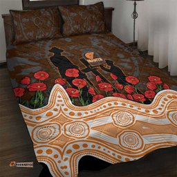GWS Giants ANZAC Day Quilt Bed Set Indigenous Dot Art with Poppy Flower Tribute TS04