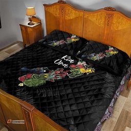 Kia Ora New Zealand Floral Quilt Bed Set Black LT7