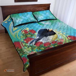 New Zealand Tomtit Quilt Bed Set Maori Koru With Pohutukawa Galaxy Style LT05