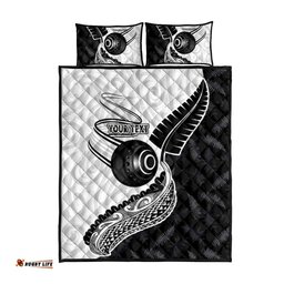 Personalised Aotearoa Lawn Bowls Quilt Bed Set Maori and Silver Fern Half Style LT03