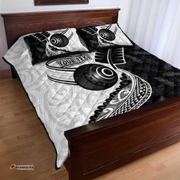 Personalised Aotearoa Lawn Bowls Quilt Bed Set Maori and Silver Fern Half Style LT03