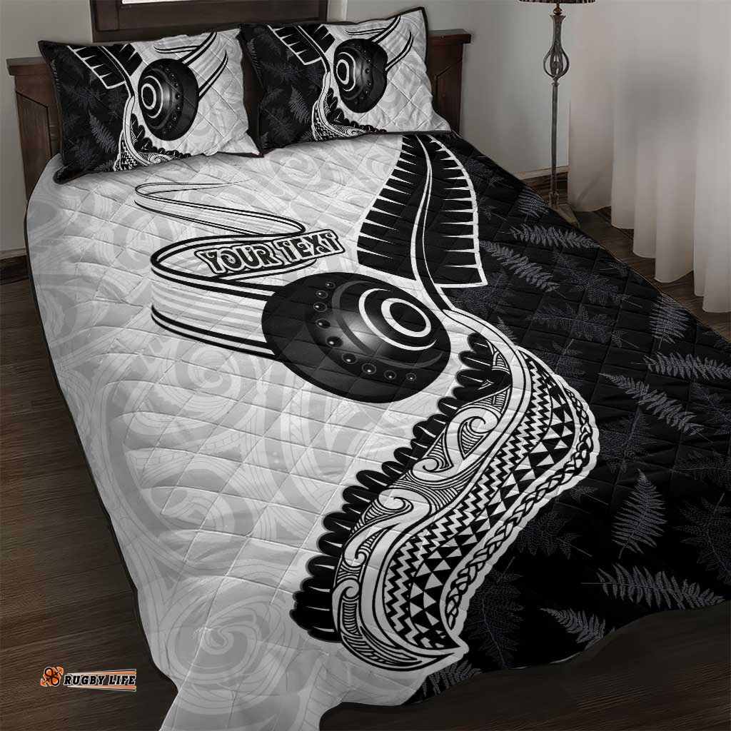 Personalised Aotearoa Lawn Bowls Quilt Bed Set Maori and Silver Fern Half Style LT03