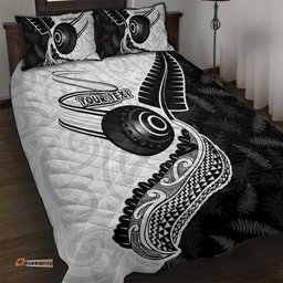 Personalised Aotearoa Lawn Bowls Quilt Bed Set Maori and Silver Fern Half Style LT03