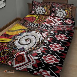 Personalised Aotearoa and Australia Together Quilt Bed Set Koru and Kangaroo - Taniko with Aboriginal Motif LT03