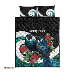 Personalised Valentine's Day New Zealand Quilt Bed Set Tui Bird Couple Kowhaiwhai Mix Pohutukawa LT14