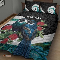 Personalised Valentine's Day New Zealand Quilt Bed Set Tui Bird Couple Kowhaiwhai Mix Pohutukawa LT14