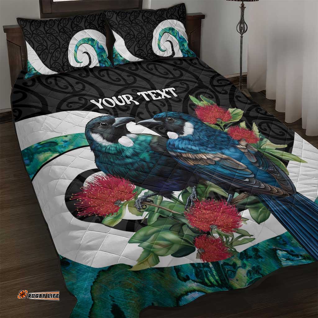 Personalised Valentine's Day New Zealand Quilt Bed Set Tui Bird Couple Kowhaiwhai Mix Pohutukawa LT14