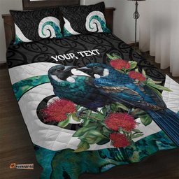 Personalised Valentine's Day New Zealand Quilt Bed Set Tui Bird Couple Kowhaiwhai Mix Pohutukawa LT14
