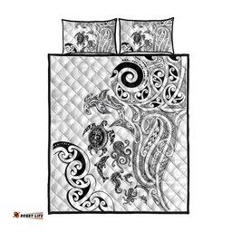 New Zealand Sea Animals with Maori Tribal Tattoo Quilt Bed Set White Color LT03