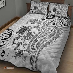 New Zealand Sea Animals with Maori Tribal Tattoo Quilt Bed Set White Color LT03