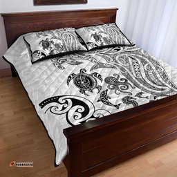 New Zealand Sea Animals with Maori Tribal Tattoo Quilt Bed Set White Color LT03