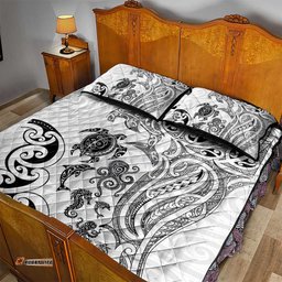 New Zealand Sea Animals with Maori Tribal Tattoo Quilt Bed Set White Color LT03