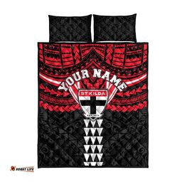 Personalized St Kilda Saints Quilt Bed Set Polynesian Tribal Pattern Heritage Football TS04