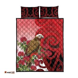 New Zealand Parrot Kaka Quilt Bed Set Maori Koru With Pohutukawa Flowers LT05