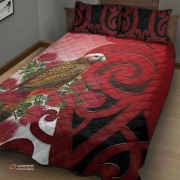 New Zealand Parrot Kaka Quilt Bed Set Maori Koru With Pohutukawa Flowers LT05