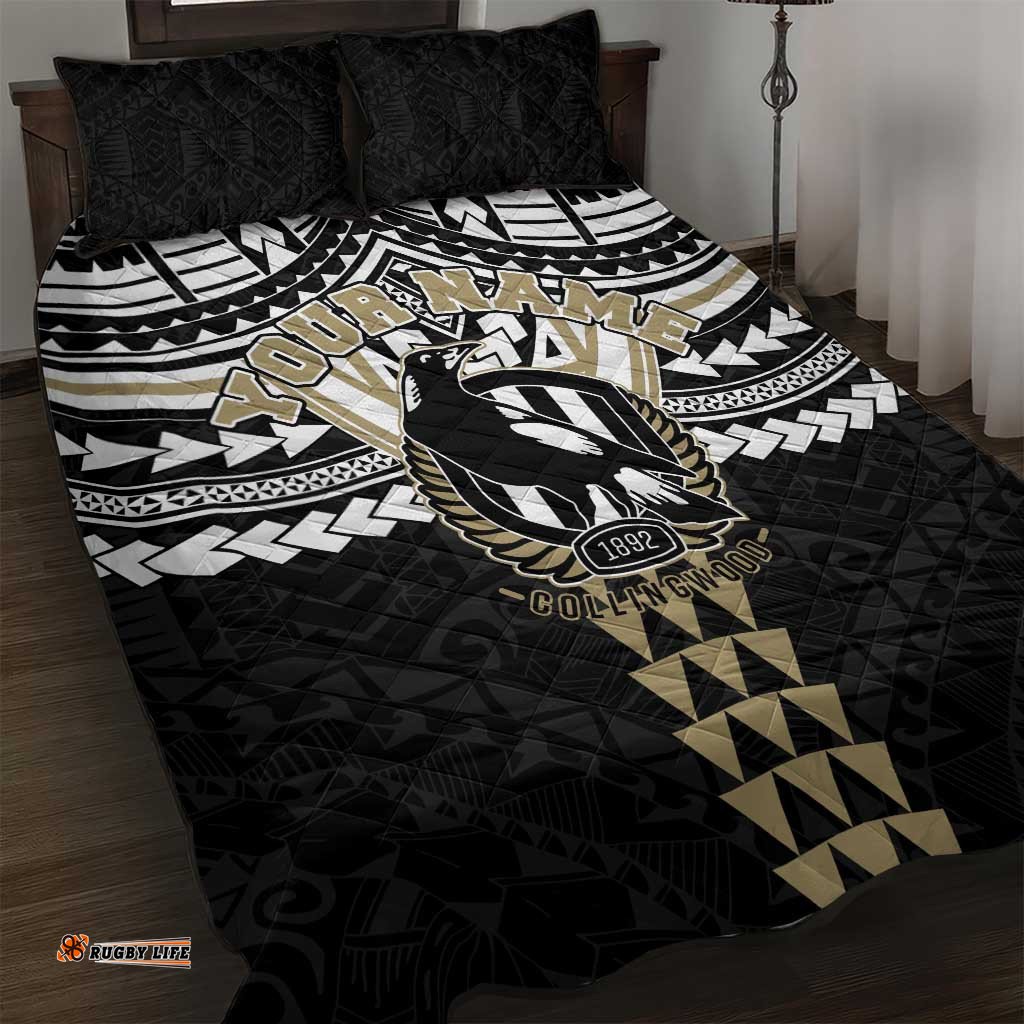 Personalized Collingwood Magpies Quilt Bed Set Polynesian Tribal Pattern Heritage Football TS04