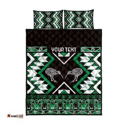 Personalised Taniko Motifs Aotearoa Quilt Bed Set Waitangi Kowhaiwhai Kiwi - Green LT7