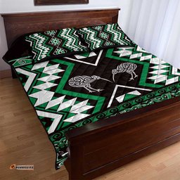Personalised Taniko Motifs Aotearoa Quilt Bed Set Waitangi Kowhaiwhai Kiwi - Green LT7