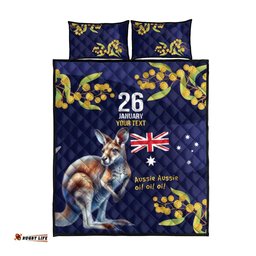 Blue Kangaroo and Golden Wattle Personalised Quilt Bed Set Happy Australia Day 6 January LT9