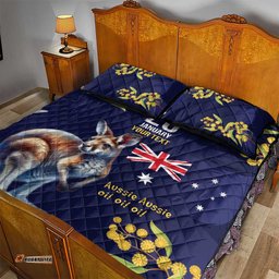 Blue Kangaroo and Golden Wattle Personalised Quilt Bed Set Happy Australia Day 6 January LT9
