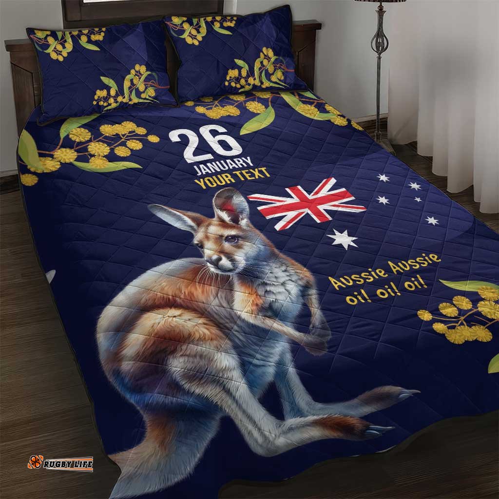 Blue Kangaroo and Golden Wattle Personalised Quilt Bed Set Happy Australia Day 6 January LT9