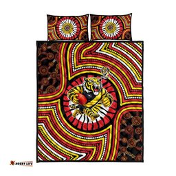 Richmond Football Club Quilt Bed Set Indigenous Monochrome Dot Art Mascot Style TS04
