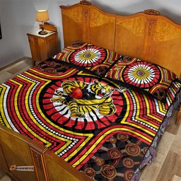 Richmond Football Club Quilt Bed Set Indigenous Monochrome Dot Art Mascot Style TS04