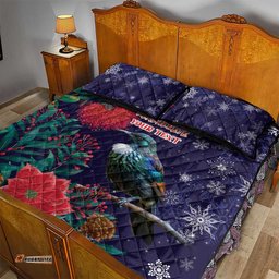 Tui Meri Kirihimete Personalised Quilt Bed Set Pohutukawa Flowers Blue Motif LT9