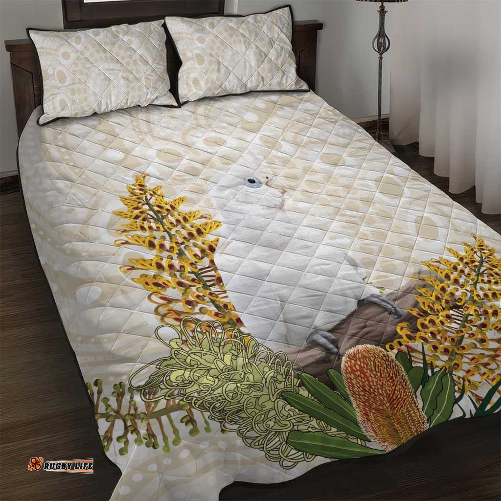 Australia Little Corella Quilt Bed Set Cacatua Sanguinea Western Grevillea Aboriginal Art LT14