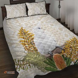 Australia Little Corella Quilt Bed Set Cacatua Sanguinea Western Grevillea Aboriginal Art LT14