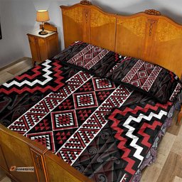 Red Tukutuku Pattern Aotearoa Quilt Bed Set Niho Taniwha and Puhoro Motifs LT7