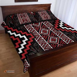 Red Tukutuku Pattern Aotearoa Quilt Bed Set Niho Taniwha and Puhoro Motifs LT7