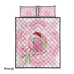 Funny Pink Galah Australia Christmas Quilt Bed Set Eucalyptus Blossoms Aboriginal Art LT14