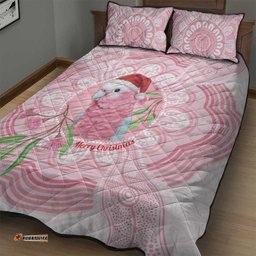 Funny Pink Galah Australia Christmas Quilt Bed Set Eucalyptus Blossoms Aboriginal Art LT14