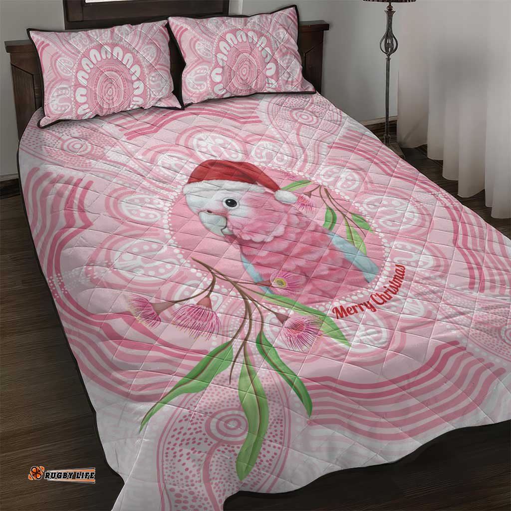 Funny Pink Galah Australia Christmas Quilt Bed Set Eucalyptus Blossoms Aboriginal Art LT14