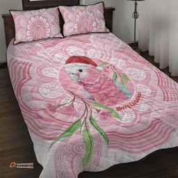 Funny Pink Galah Australia Christmas Quilt Bed Set Eucalyptus Blossoms Aboriginal Art LT14
