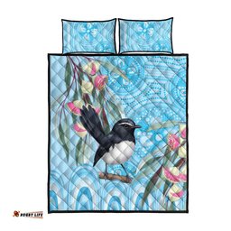 Willie wagtail Australia Quilt Bed Set Eucalyptus Blossoms Aboriginal Art LT14