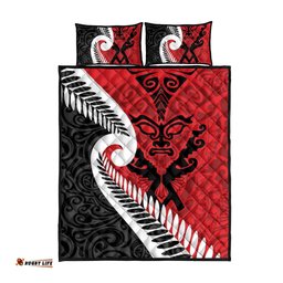 Silver Fern Koru Swirls with Maori Ta Moko Quilt Bed Set LT9