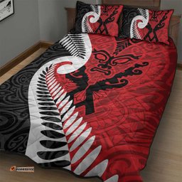 Silver Fern Koru Swirls with Maori Ta Moko Quilt Bed Set LT9