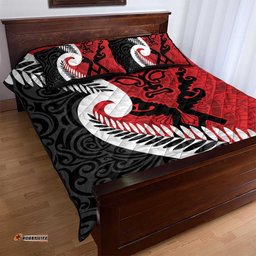 Silver Fern Koru Swirls with Maori Ta Moko Quilt Bed Set LT9