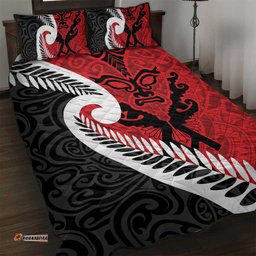 Silver Fern Koru Swirls with Maori Ta Moko Quilt Bed Set LT9