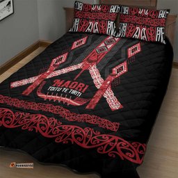Toitu Te Tiriti Waitangi Quilt Bed Set Black Wharenui House LT9