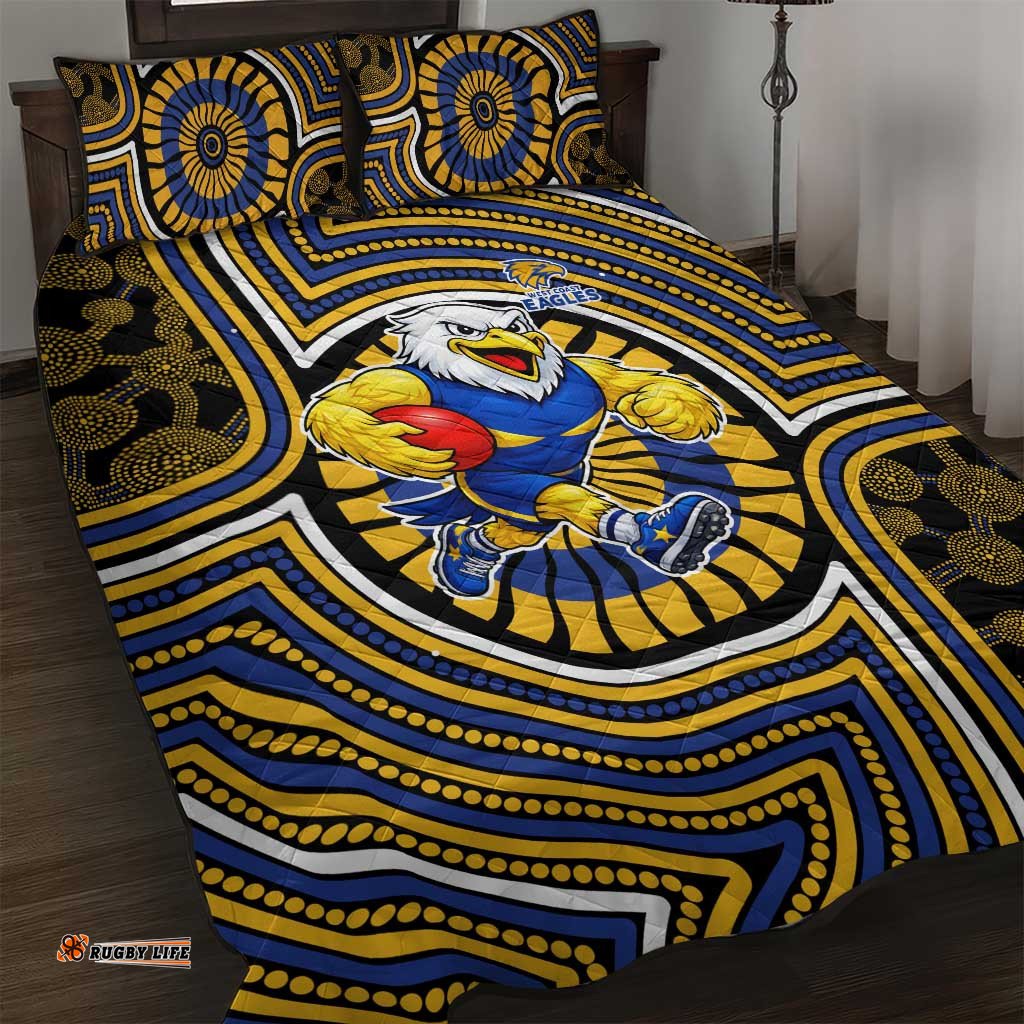 West Coast Eagles Quilt Bed Set Indigenous Monochrome Dot Art Mascot Style TS04