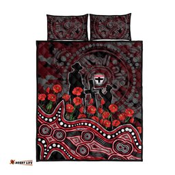 St Kilda Saints ANZAC Day Quilt Bed Set Indigenous Dot Art with Poppy Flower Tribute TS04