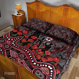 St Kilda Saints ANZAC Day Quilt Bed Set Indigenous Dot Art with Poppy Flower Tribute TS04